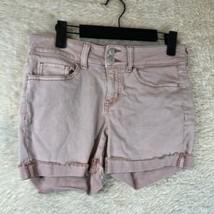So Womens Favourite Midi Jean Shorts Pink Stretch Low Rise Denim 7‎